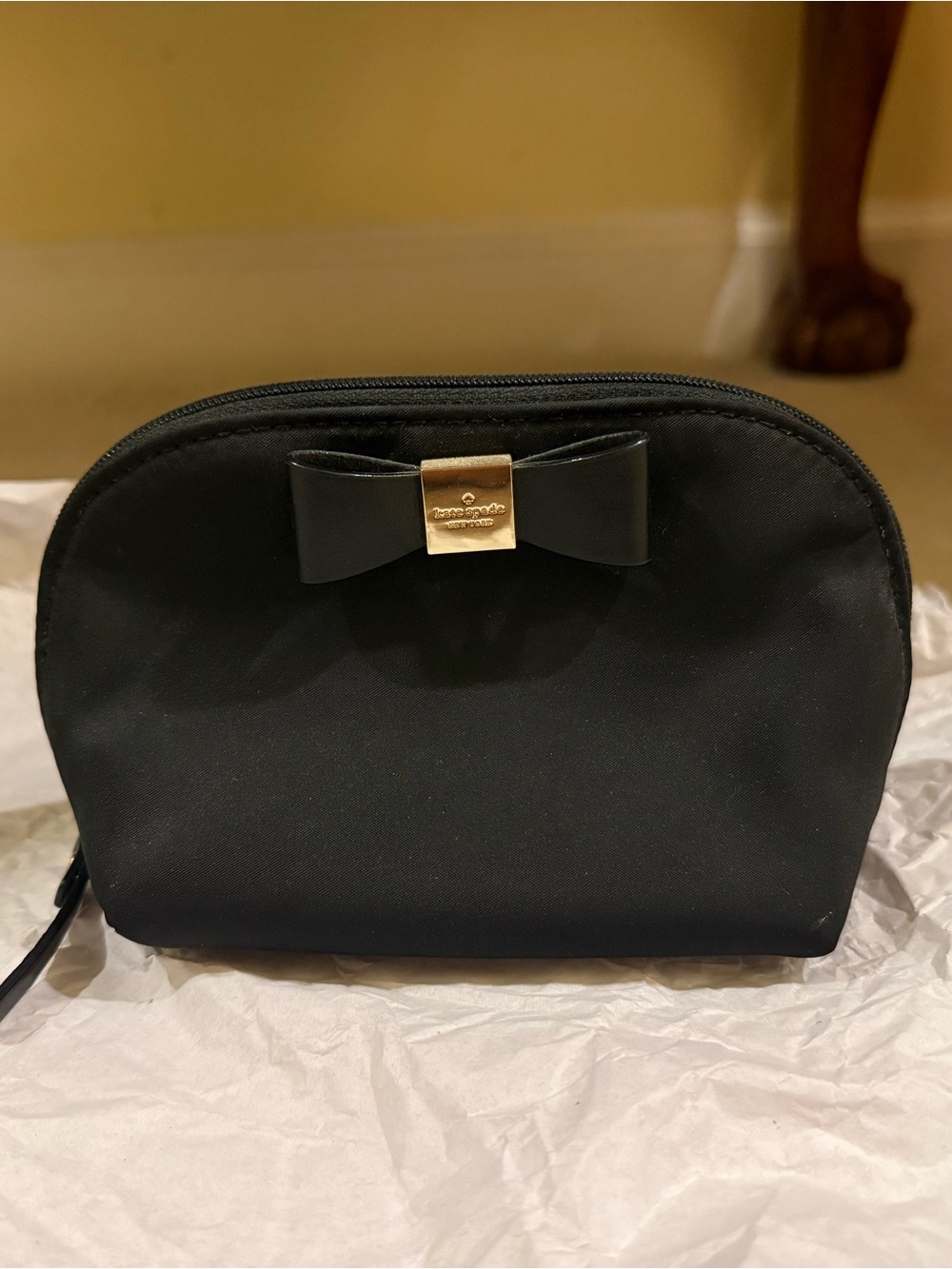 kate spade Black Cosmetic Pouch with Bow and Gold Plaque